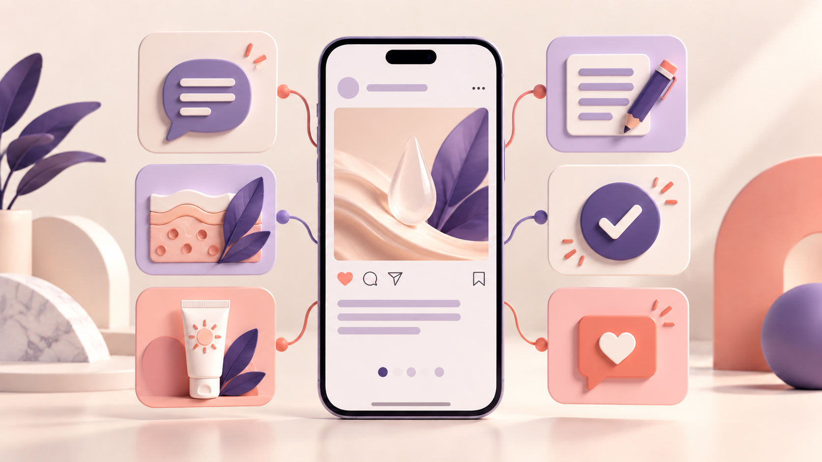 Smartphone cercado por cartões que representam escrita, Dermatologia, revisão e interação